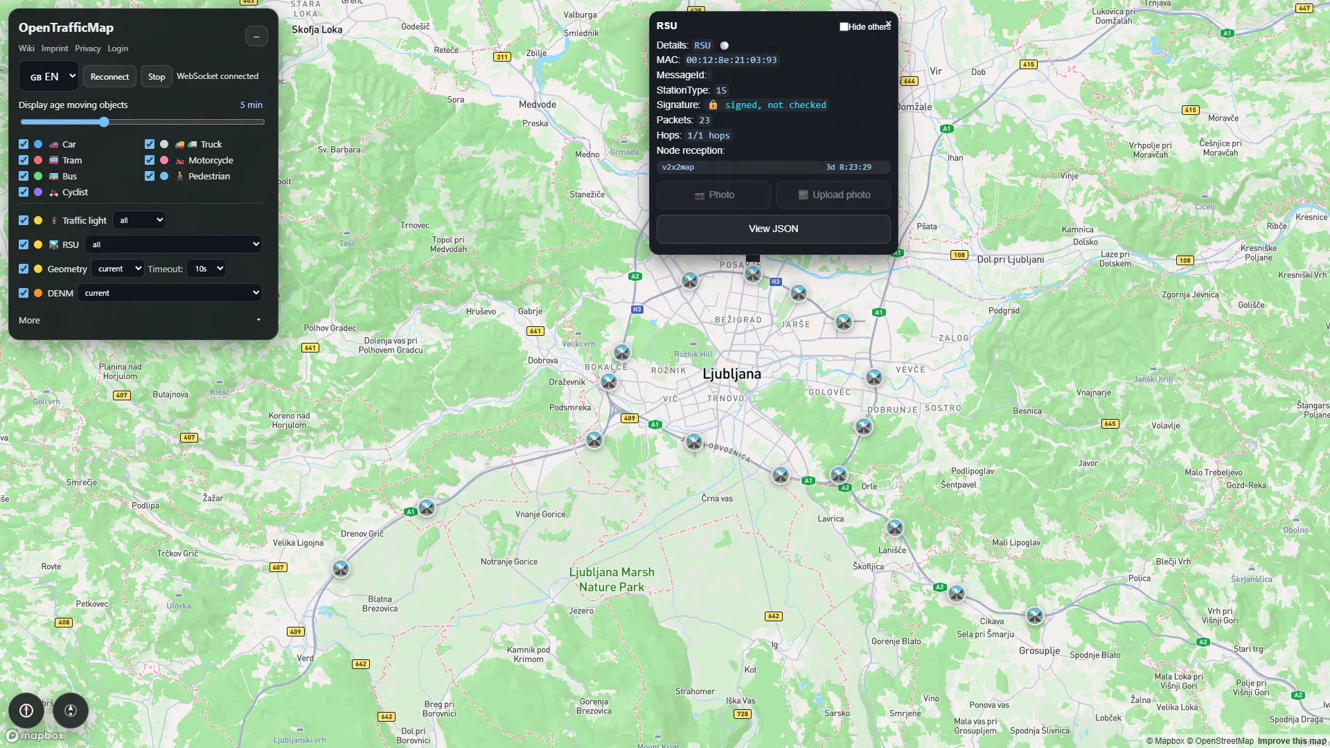Screenshot of OpenTrafficMap view of Ljubljana's ring road